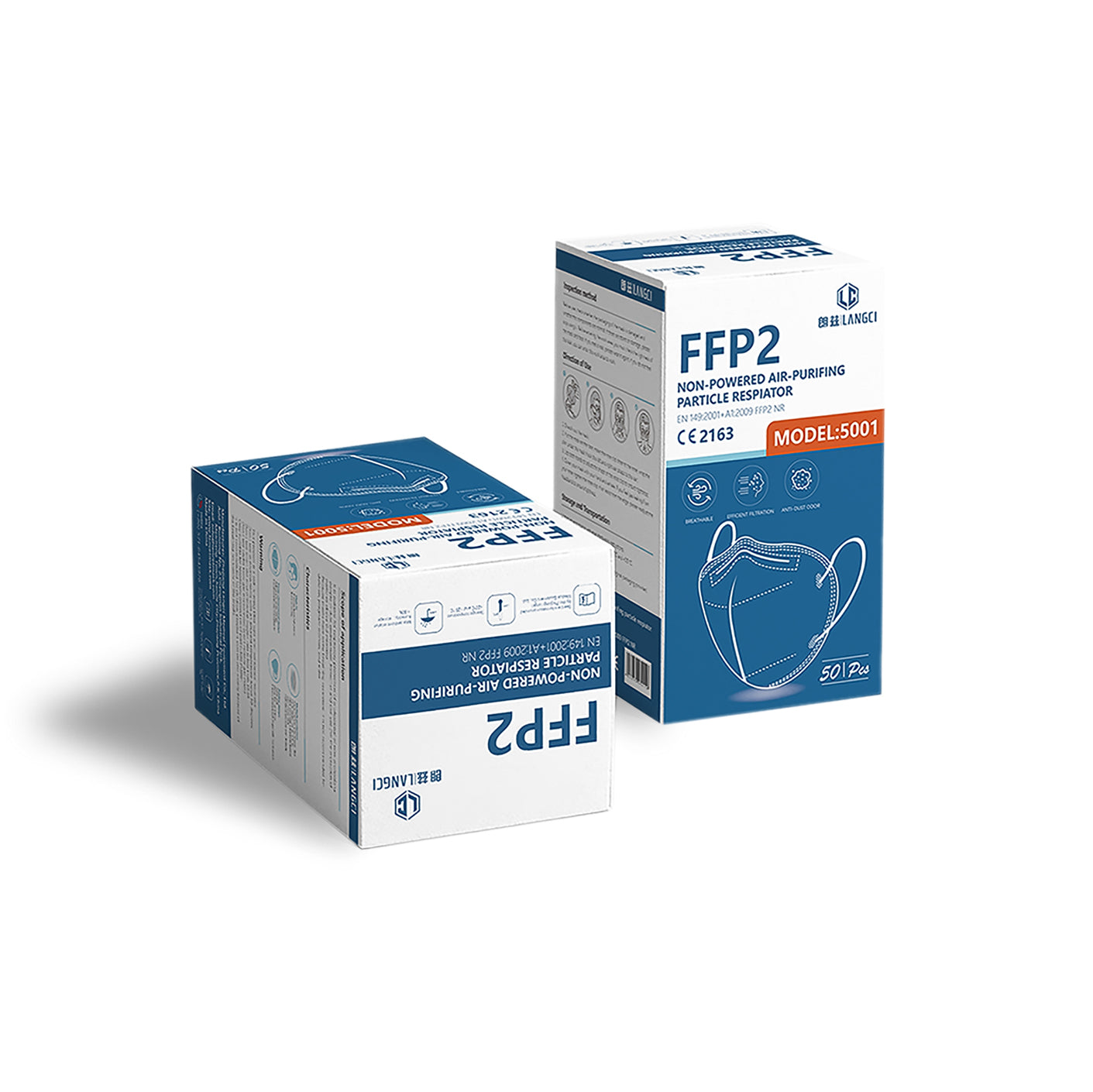 50 Premium FFP2 Air-Purifying Particle Respirator Face Masks (N95 Equivalent)